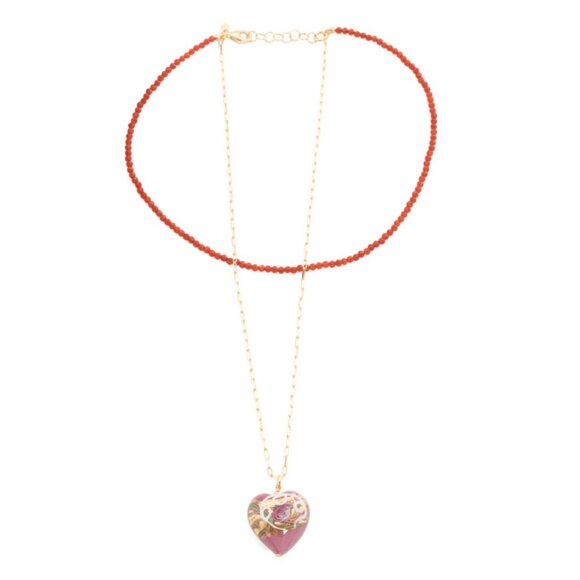 MILOR SILVERItaly Sterling Silver Beaded Murano Glass Heart Necklace